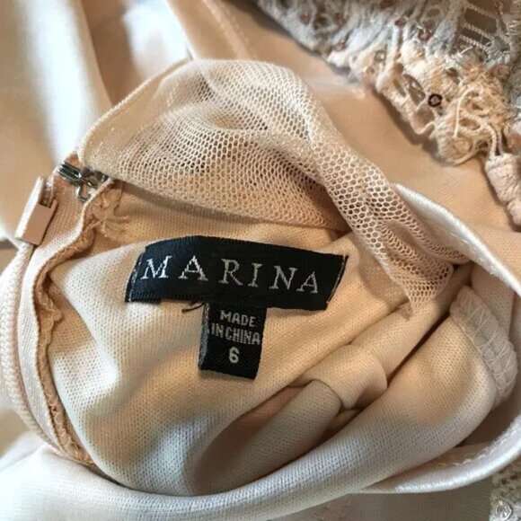 Marina Bell Sleeve Dress Blush Size 6 Sequins Lace - Picture 10 of 10